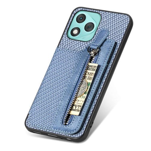 Funda de teléfono con tapa horizontal y cremallera de fibra de carbono para Honor 400 Lite (azul)