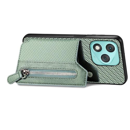 Funda de teléfono con tapa horizontal y cremallera de fibra de carbono para Honor 400 Lite (verde)