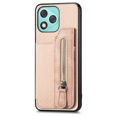 Funda de teléfono con tapa horizontal y cremallera de fibra de carbono para Honor 400 Lite (caqui)