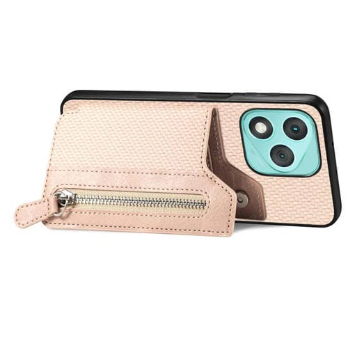 Funda de teléfono con tapa horizontal y cremallera de fibra de carbono para Honor 400 Lite (caqui)