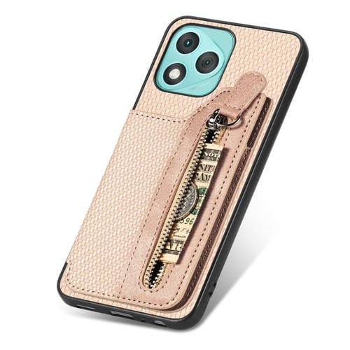 Funda de teléfono con tapa horizontal y cremallera de fibra de carbono para Honor 400 Lite (caqui)