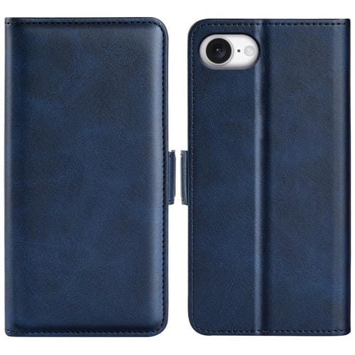 Funda de Cuero iPhone 16E Tapa Horizontal Hebilla Magnética Doble Cara (Azul Oscuro)