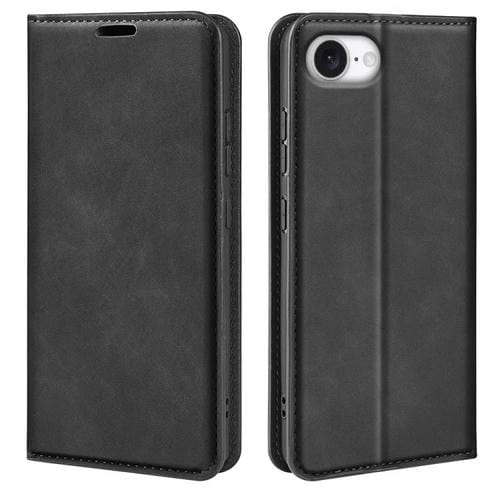 Funda de Cuero con Ventosa Magnética Retro-Skin para iPhone 16E (Negra)