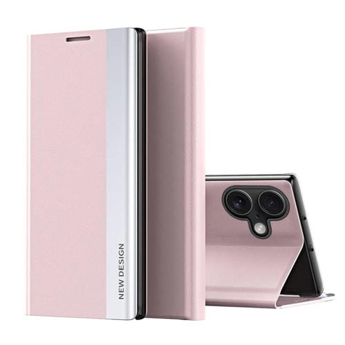 Funda de cuero con adsorción lateral galvanizada para iPhone 17 (rosa)