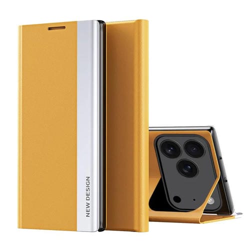 Funda de cuero con adsorción lateral galvanizada para iPhone 17 Pro Max (amarilla)