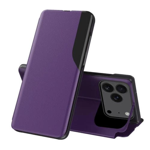 Funda de cuero con tapa y pantalla lateral para iPhone 17 Pro Max (morado)