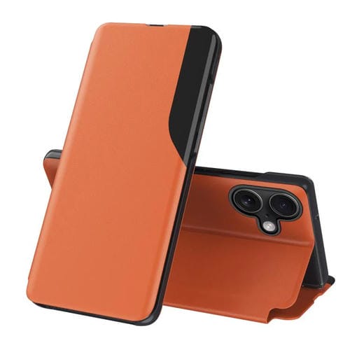 Funda de cuero con tapa y pantalla lateral para iPhone 17 (naranja)