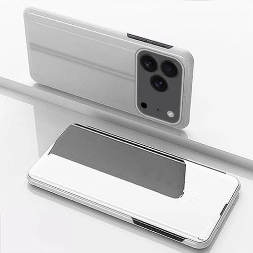 Funda de cuero con tapa horizontal y espejo plateado para iPhone 17 Pro Max con soporte (plateada)