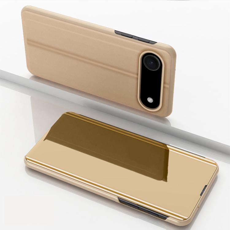 Funda de cuero con tapa horizontal y espejo chapado en oro para iPhone 17 Air con soporte (dorado)