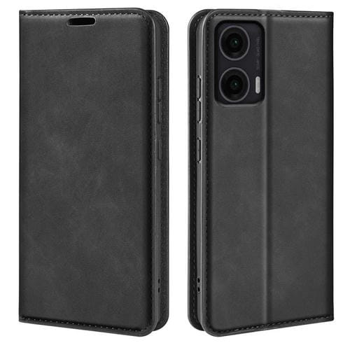 Funda de Cuero con Ventosa Magnética para Motorola Moto G35 5G Retro-Skin (Negra)