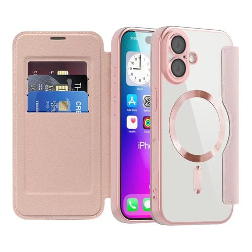 Funda de cuero con diseño de rombos y protección Magsafe RFID para iPhone 17 (rosa)