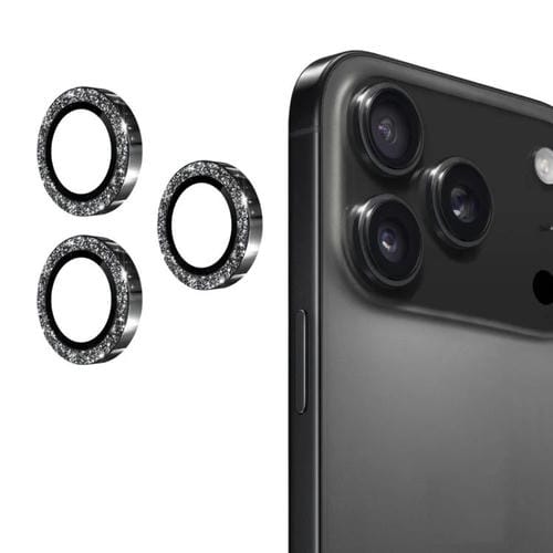 ENKAY Hat-Prince - Película de vidrio templado de aleación de aluminio con purpurina para lente trasera de iPhone 17 Pro/17 Pro Max (negro)