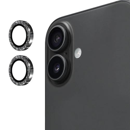 ENKAY Hat-Prince - Lente trasera con purpurina, película de vidrio templado de aleación de aluminio para iPhone 17 (negro)