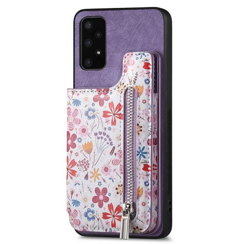 Estuche para Teléfono Samsung Galaxy A33 5G con Billetera y Cremallera Pintada Retro (Púrpura)