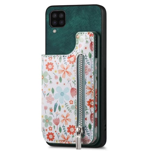 Estuche para Teléfono Samsung Galaxy M32 4G con Billetera y Cremallera Pintada Retro (Verde)