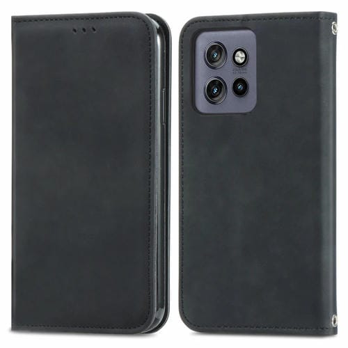 Funda de Cuero con Tapa Magnética y Tacto Retro para Motorola Edge 50 Neo (Negra)