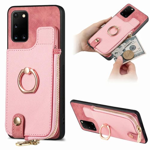 Funda para Teléfono Samsung Galaxy A31 con Anillo de Cuero Cruzado Cremallera Vertical y Billetera Trasera (Rosa)