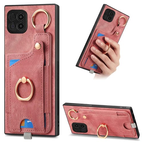 Funda para Samsung Galaxy A22 5G con Bolsa para Tarjeta Anillo y Lazo para Colgar (Rosa)