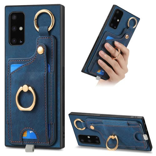 Funda para Teléfono Samsung Galaxy A51 con Bolsa para Tarjeta Anillo y Lazo para Colgar (Azul)