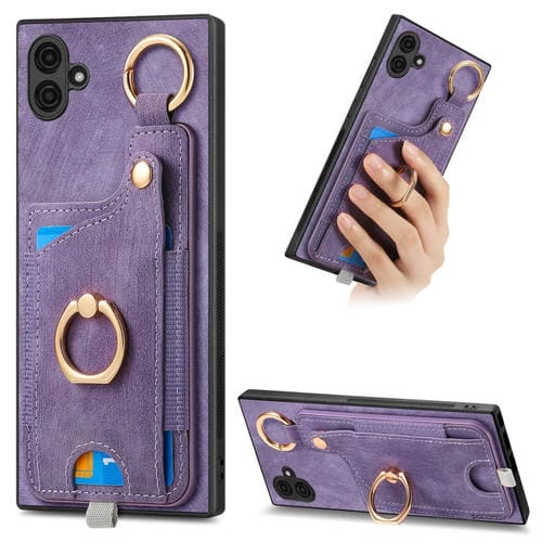Funda para Teléfono Samsung Galaxy A04 4G con Bolsa para Tarjeta Anillo y Lazo (Púrpura)