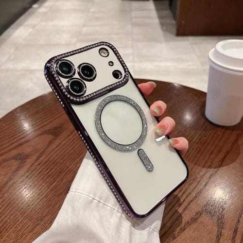 Funda de TPU MagSafe con revestimiento de diamante para iPhone 17 Pro (morada)