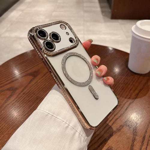 Funda de TPU MagSafe con baño de diamantes para iPhone 17 Pro (dorada)