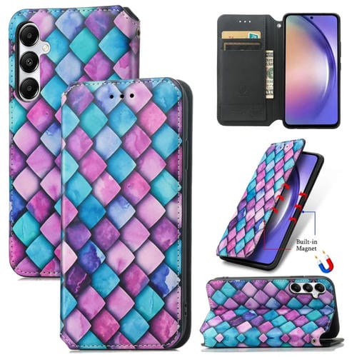 Estuche para Samsung Galaxy A55 5G Caseneo Cuero Magnético Colorido (Escamas Moradas)