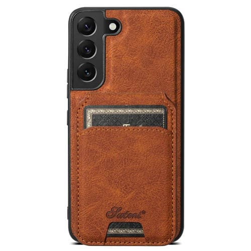 Funda trasera para Samsung Galaxy S22+ 5G Suteni H16 con billetera desmontable de cuero (Caqui)