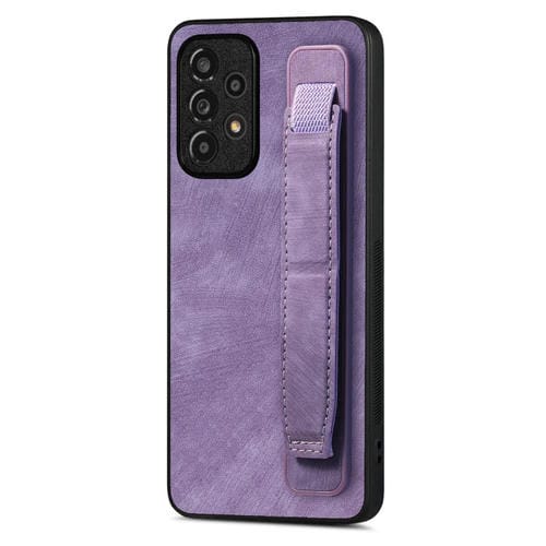 Funda Trasera de Cuero para Samsung Galaxy A23 con Soporte para Pulsera Retro (Púrpura)