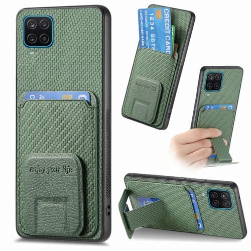 Funda para Teléfono Samsung Galaxy A22 4G con Soporte Plegable y Bolsa para Tarjetas Fibra de Carbono (Verde)