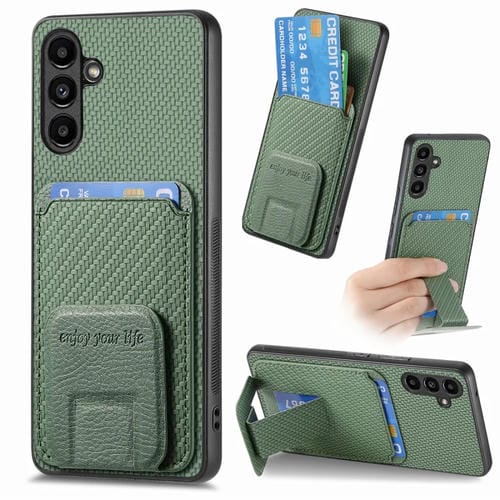 Funda para Teléfono Samsung Galaxy A14 4G 5G con Soporte Plegable y Bolsa para Tarjetas Fibra de Carbono (Verde)