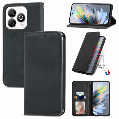 Funda de Cuero Magnética para ZTE Blade A75 4G con Tacto Retro (Negra)