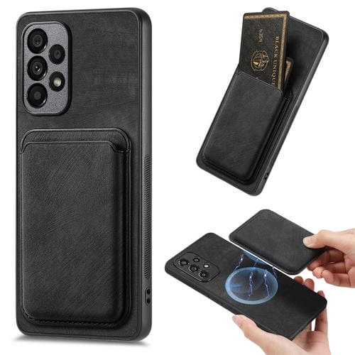 Funda de Teléfono Samsung Galaxy A13 4G Magnética con Bolsa de Tarjeta de Cuero Retro (Negro)