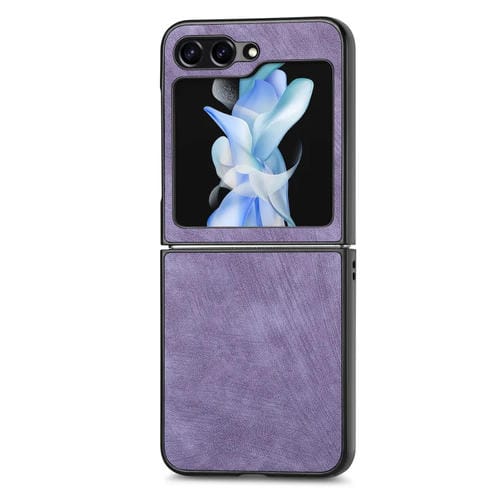Funda de Teléfono Samsung Galaxy Z Flip5 5G Cuero Retro a Prueba de Golpes (Púrpura)