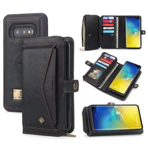 Funda para Samsung Galaxy S10E Cuero con Billetera y Cremallera Multifuncional (Negro)