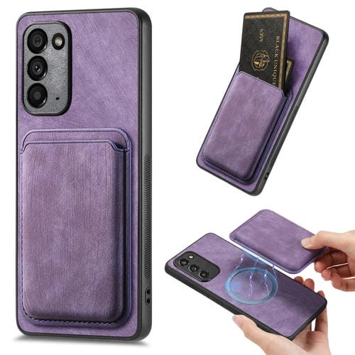 Funda de teléfono Samsung Galaxy Note20 Magnética con Bolso de Tarjeta de Cuero Retro (Púrpura)