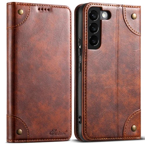 Funda para Teléfono Suteni Samsung Galaxy S22+ 5G Cuero Textura Becerro Barroca Hebilla (Caqui)
