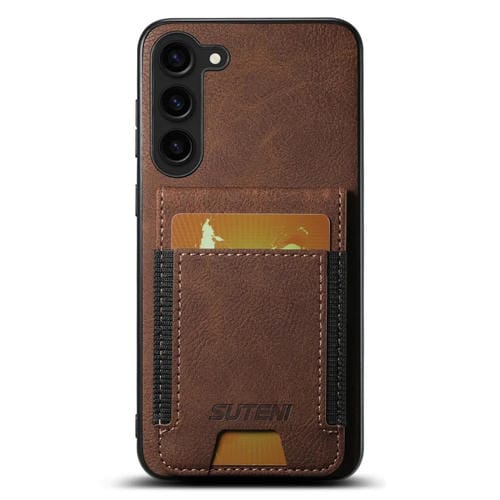 Funda para Teléfono Suteni H03 para Samsung Galaxy S22 + 5G con Soporte para Tarjeta de Cuero Litchi (Marrón)