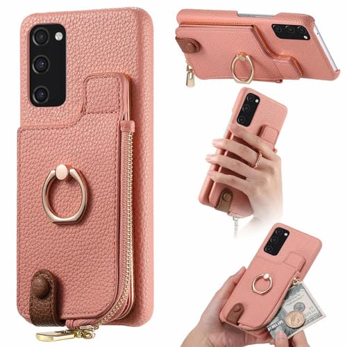 Funda para teléfono Samsung Galaxy S20 FE Litchi Leather Oil Edge Ring Zipper Wallet Back (Rosa)