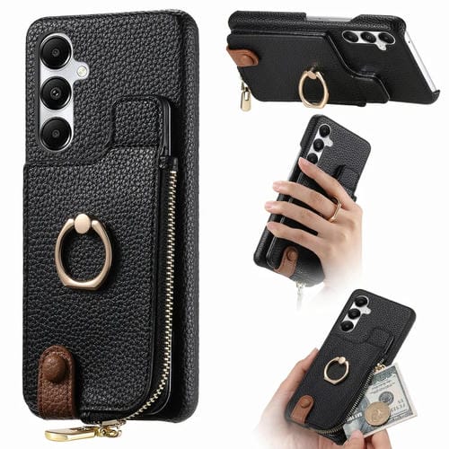 Funda para Teléfono Samsung Galaxy A35 Litchi Leather Oil Edge Ring Zipper Wallet Back (Negro)