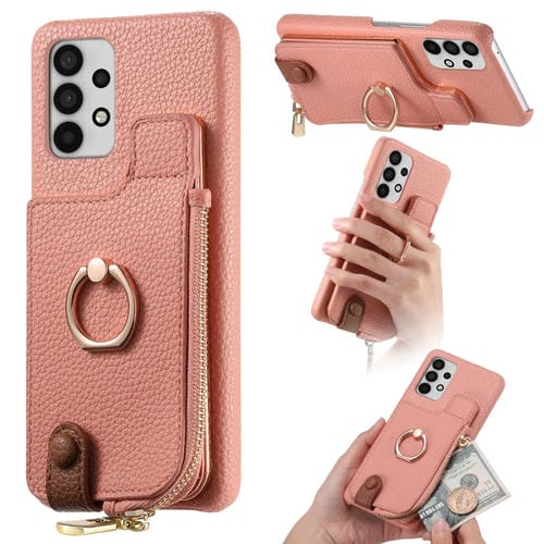 Funda para Samsung Galaxy A33 5G Litchi Leather Oil Edge Ring Zipper Wallet Back (Rosa)