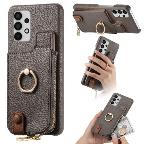 Funda para Teléfono Samsung Galaxy A33 5G Litchi Leather Oil Edge Ring Zipper Wallet Back (Gris)