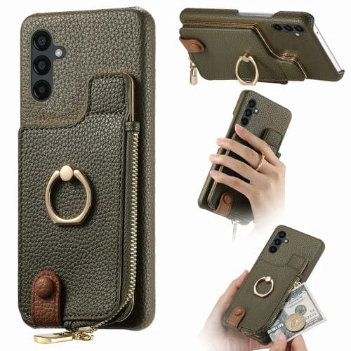 Funda para Teléfono Samsung Galaxy A24 Litchi Leather Oil Edge Ring Zipper Wallet Back (Verde)