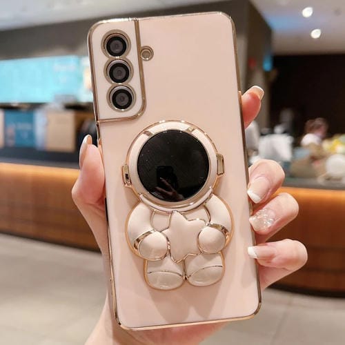 Estuche para teléfono Samsung Galaxy A55 5G Embrace Stars con soporte para astronauta galvanizado (Rosa)