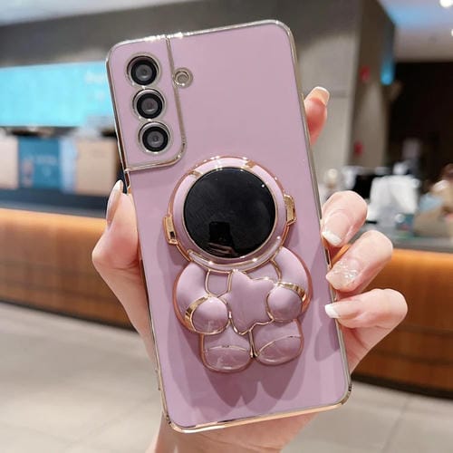 Estuche para Teléfono Samsung Galaxy A05S Embrace Stars con Soporte Astronauta Galvanizado (Púrpura)