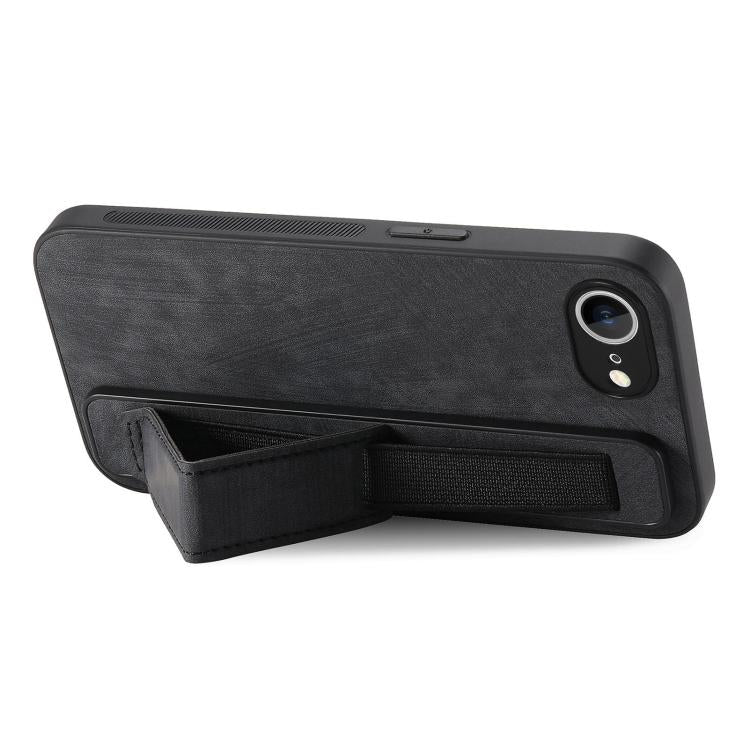Funda de Cuero para iPhone 16E con Parte Trasera y Soporte para Pulsera (Negro)