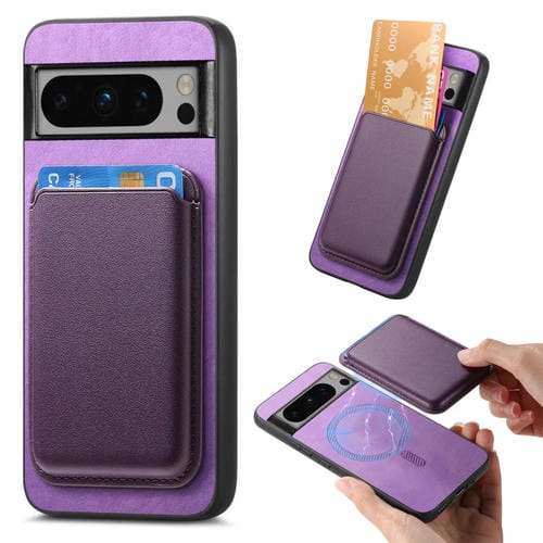 Funda para Teléfono Google Pixel 9 Pro XL con Tapa Trasera de PU y Tarjetero Magsafe (Morado)