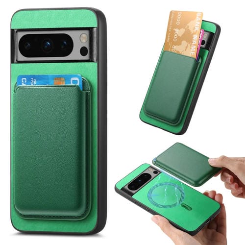 Funda para Google Pixel 9 Pro XL con Tapa Trasera de PU y Tarjetero Magsafe (Verde)