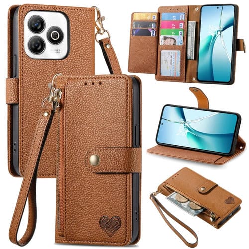 Funda de Cuero con Cordón y Cremallera Love para ZTE Blade A75 4G (Marrón)