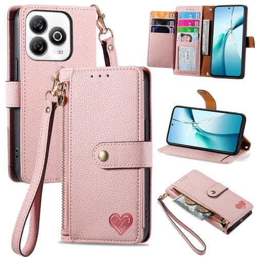 Funda de Cuero con Cordón y Cremallera Love para ZTE Blade A75 4G (Rosa)